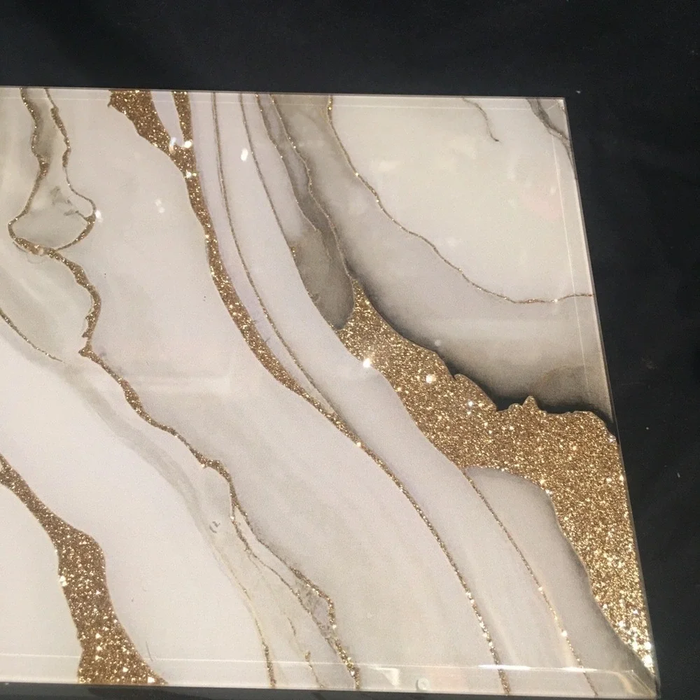 Glass Gold Glittery White Faux Marble Jewelry Box